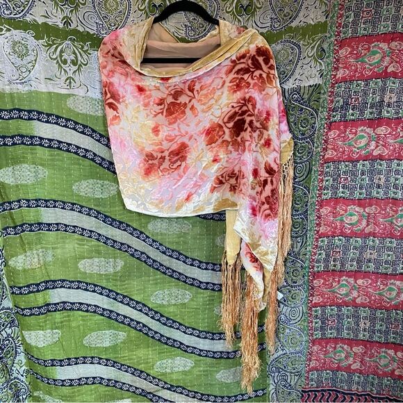 Rare Vintage Oscar de la Renta Floral Ombre Silk and Velvet Burned Out Scarf - Picture 1 of 15